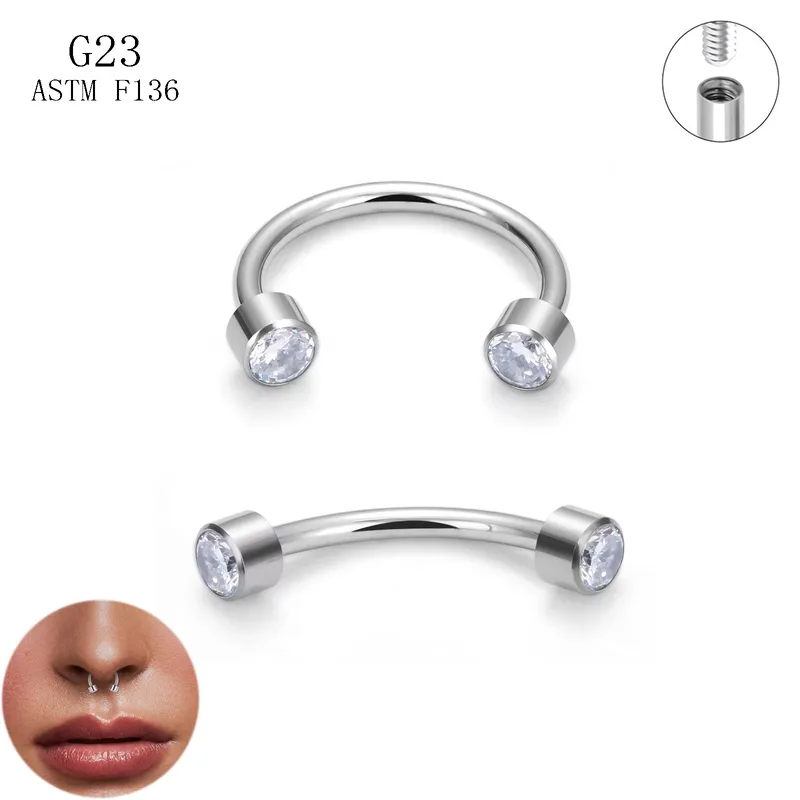 1 Pieza Aleación De Titanio Punk Estilo Moderno Estilo Clásico Varilla En Forma De C Varilla Curva Circón Embutido Tachuelas De Cejas Piercing De La Oreja Anillo De La Nariz