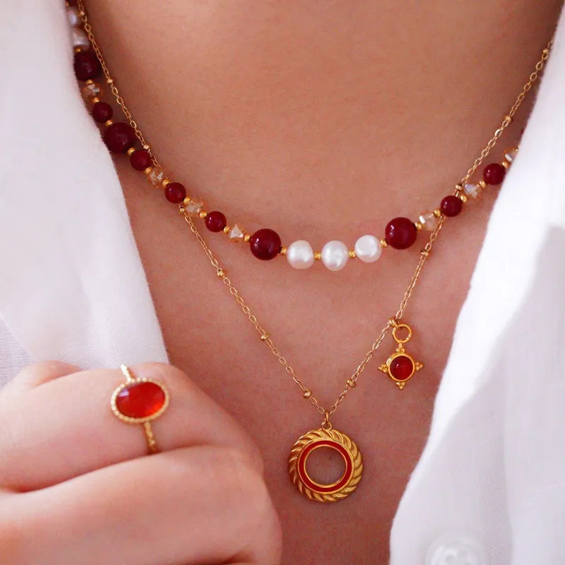 Elegante Señora Estilo Simple Piedra Natural Acero Titanio Geométrico Enchapado Mujeres Conjunto De Joyas