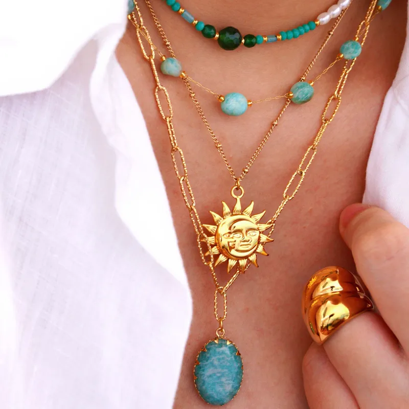 Estilo Vintage Estilo Simple Piedra Natural Acero Titanio Geométrico Mujeres Conjunto De Joyas