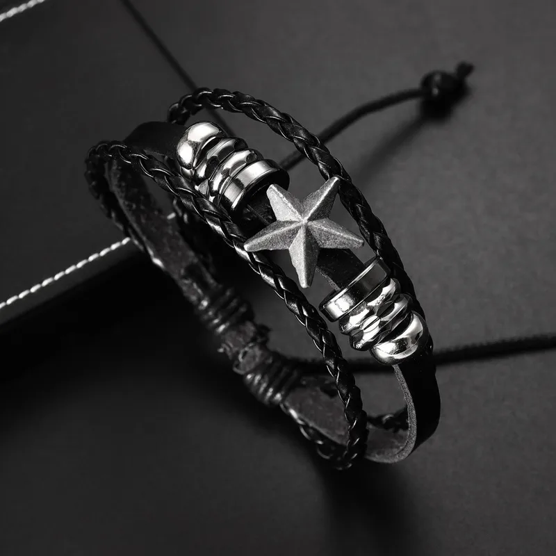Estrella Retro Ropa De Calle Cuero Sintético Aleación Línea De Cera Pulsera Venta Al Por Mayor