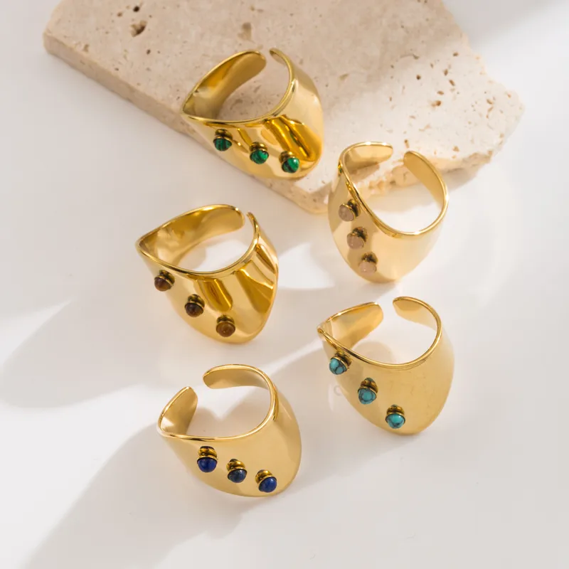 Geométrico Estilo Vintage Estilo Simple Acero Inoxidable 304 Chapados En Oro De 18K Anillos Abiertos