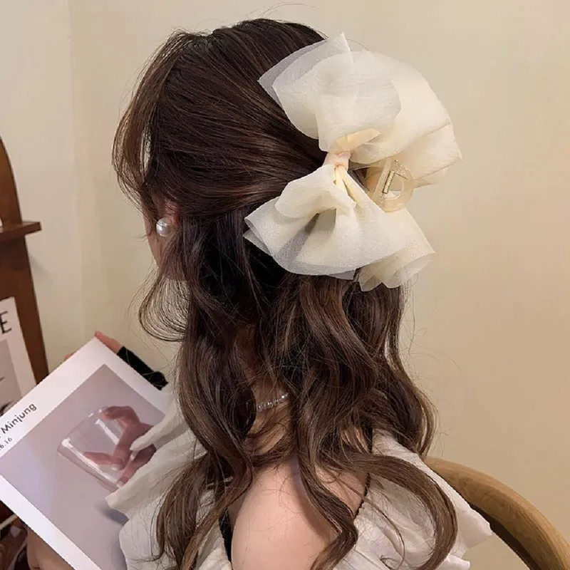 Women's Bow Knot Fairy Style Princess Sweet Resin Gauze Net Yarn Hair Claws