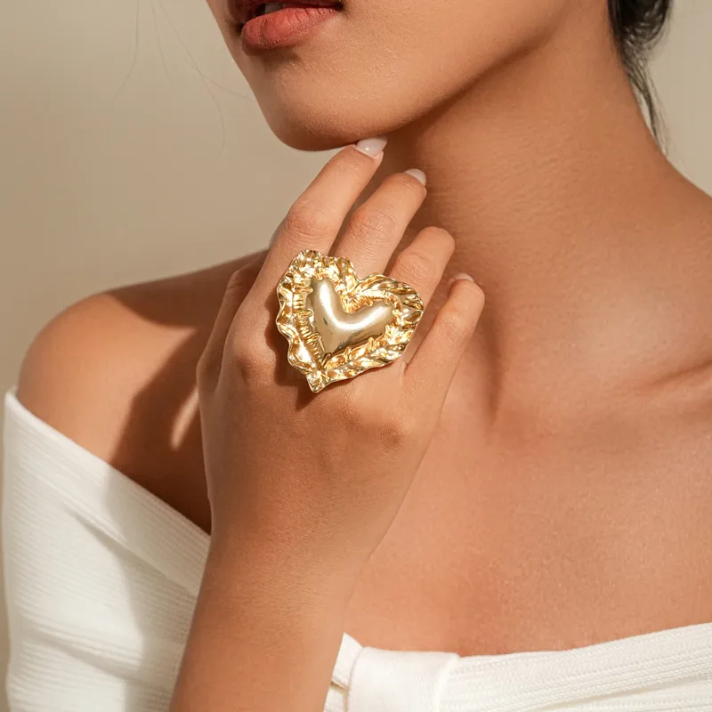 Élégant Classique Romantique Alliage Forme De Cœur Femmes Anneau Ouvert