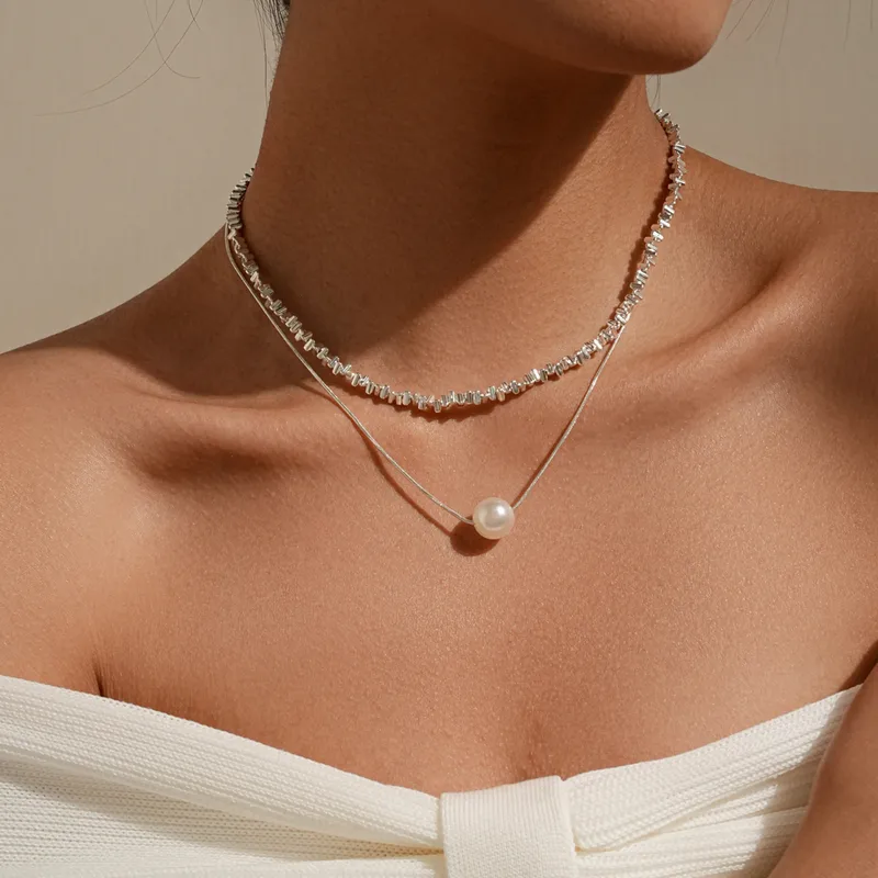 Rond Mignon Femme Brillant Alliage Colliers Double Couche De Gros