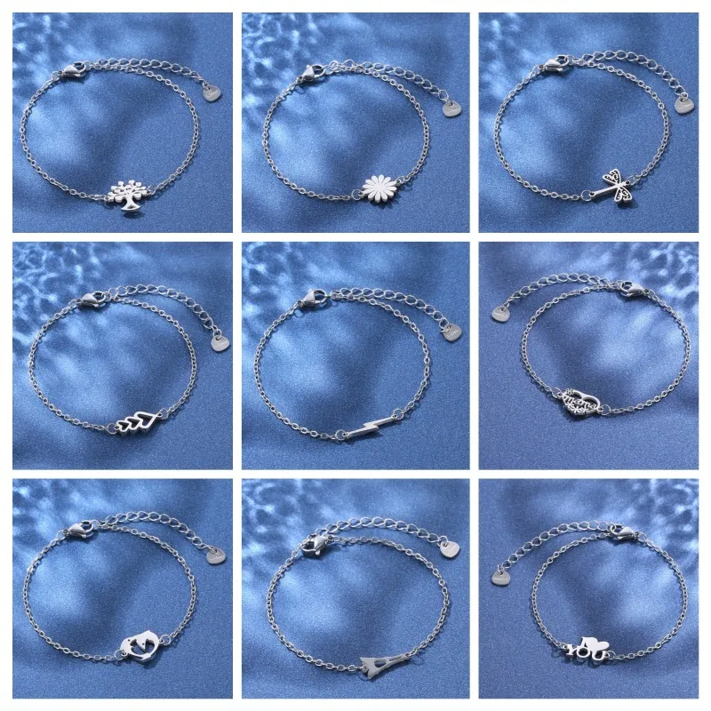 Eiffel Tower Dolphin Lightning Cute Bohemian Simple Style 201 Stainless Steel Bracelets In Bulk