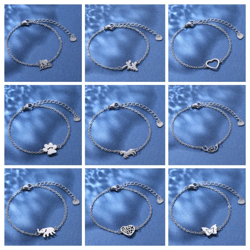 Empreinte De Patte Forme De Cœur Papillon Mignon Bohémien Style Simple Acier Inoxydable 201 Bracelets En Masse