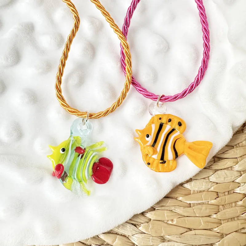 Fish Cute Marine Style Glass Rope Pendant Necklace Wholesale