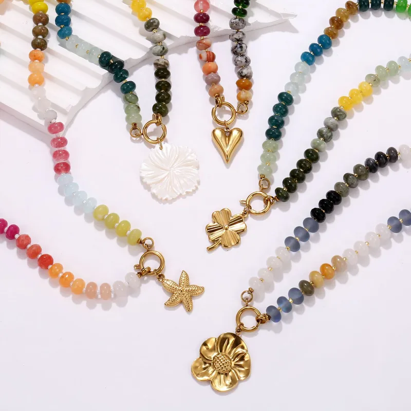 Géométrique Forme De Cœur Élégant Acier Inoxydable 304 La Pierre Naturelle Collier De Gros