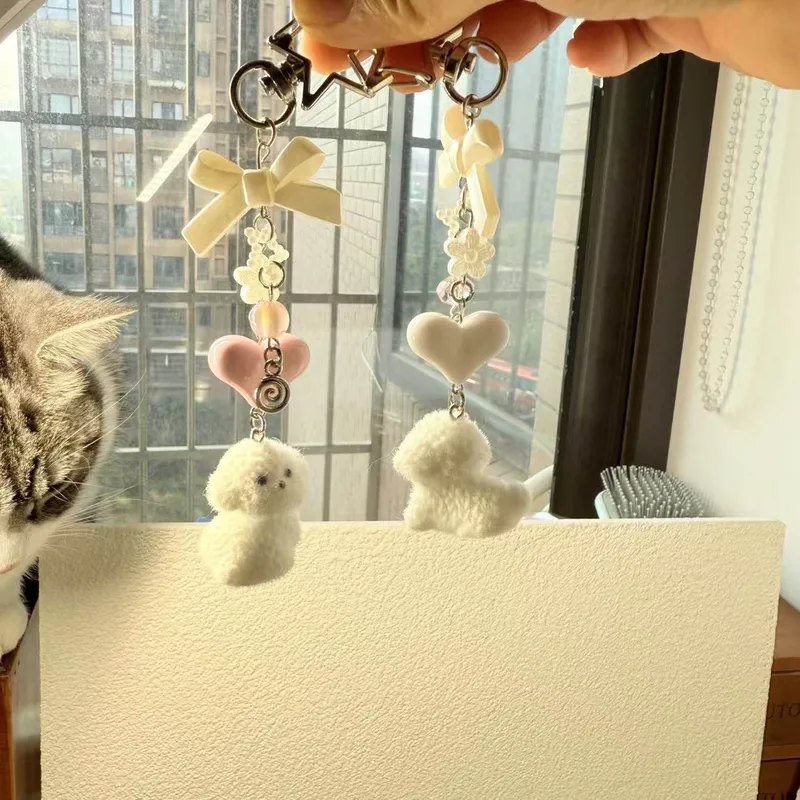 Mignon Résine Animal Forme De Cœur Noeud D'Arc Unisexe Pendentif De Sac Porte-Clés