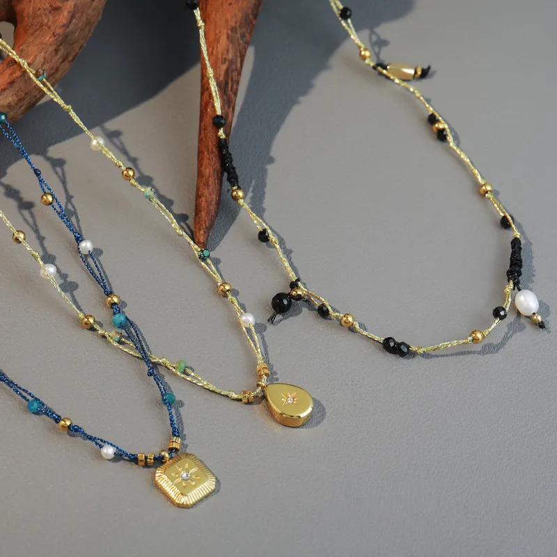 Geométrico Gotitas De Agua Elegante Señora Acero Inoxidable 304 Turquesa Perlas De Agua Dulce Collar Colgante Venta Al Por Mayor