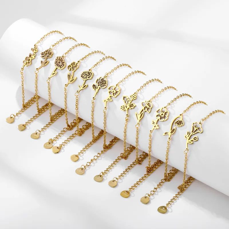 Pétale Lotus Chrysanthème Élégant Mignon Femme Acier Inoxydable 201 Bracelets En Masse