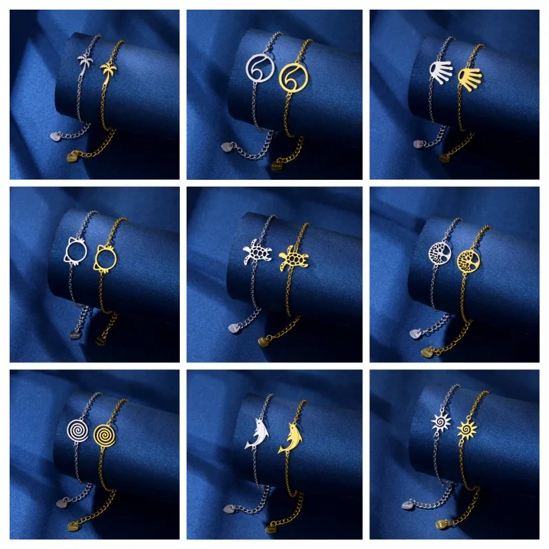 Tortue Cocotier Dauphin Mignon Femme Bohémien Acier Inoxydable 201 Bracelets En Masse