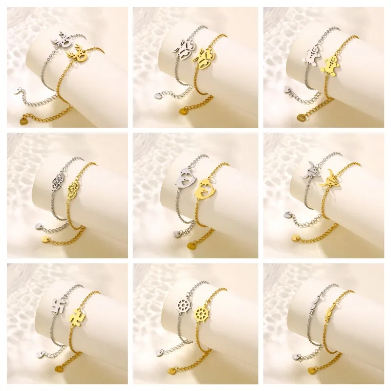 Paw Print Bell Snowman Cute Hip-Hop Simple Style 201 Stainless Steel Bracelets In Bulk