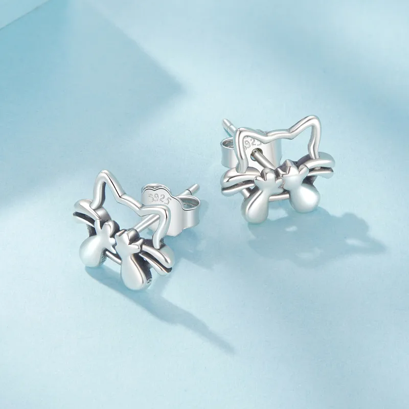 1 Paire Argent Sterling 925 Chat Petites Boucles D'oreilles