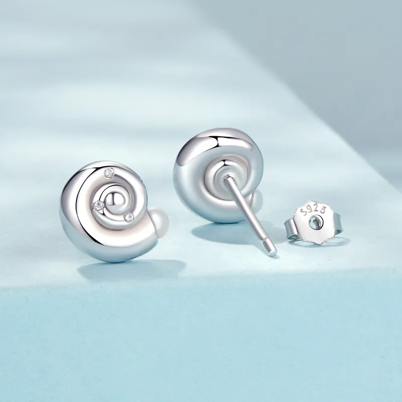 1 Pair 925 Sterling Silver Zircon Conch Small Stud Earrings