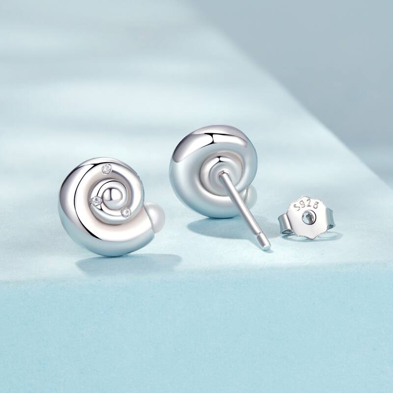 1 Par Plata De Ley 925 Circón Concha Aretes Pequeños