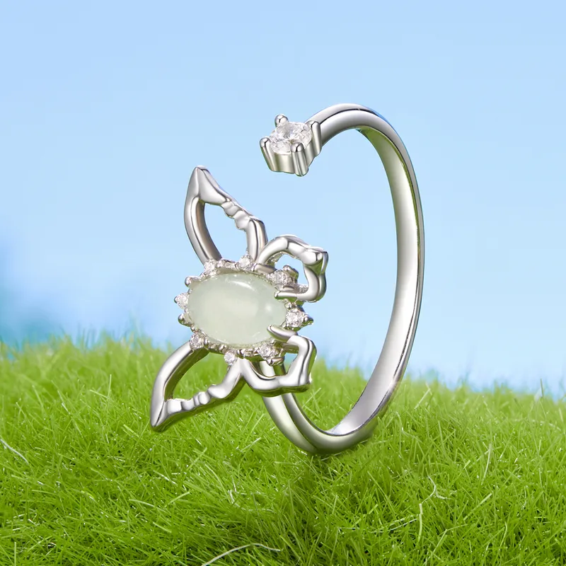 Mariposa Plata De Ley 925 Blanco Oro Plateado Jade Circón Anillos Abiertos