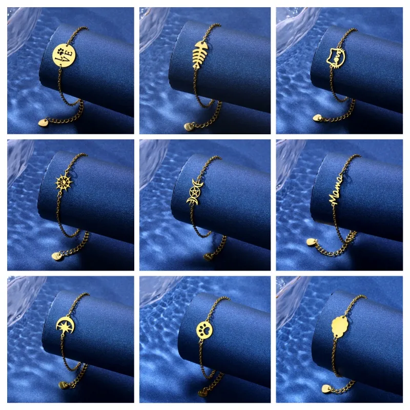 Kitten Paw Print Elephant Cute Hip-Hop Simple Style 201 Stainless Steel Bracelets In Bulk