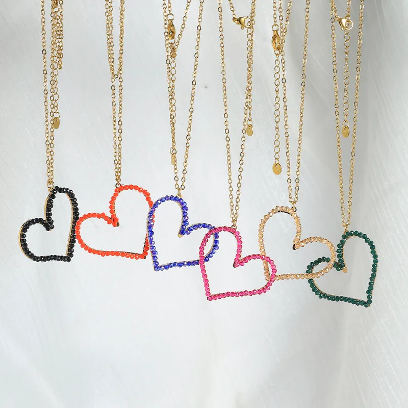 Forma De Corazón Reina Romántico Ropa De Calle Chapados En Oro De 18K Acero Inoxidable 304 Diamante De Imitación Collar Colgante Venta Al Por Mayor