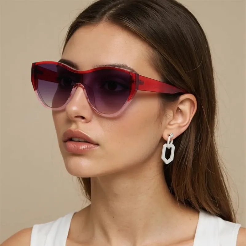Oeil De Chat Style IG Personnalité Tendance Vêtement De Rue Couleur Unie Pc Plein Cadre Femmes De Lunettes De Soleil