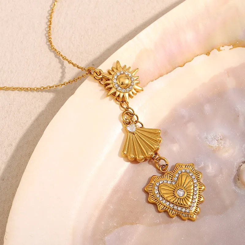 Forme De Cœur Plage Acier Inoxydable 304 Pendentif Placage Fermeture À Boucle De Type Homard