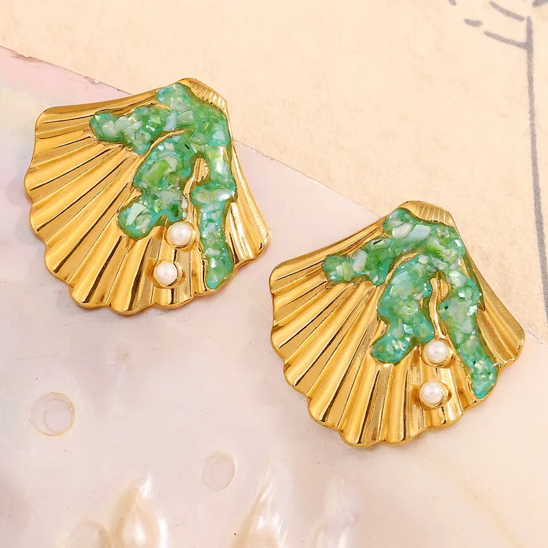 1 Pair Shell Modern Style Shiny 304 Stainless Steel Plating Ear Studs