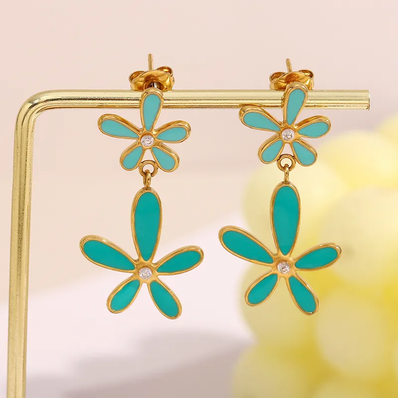 1 Par Flor Clásico Estilo Vintage Vacaciones Acero Inoxidable 304 Enchapado Pendientes De Gota