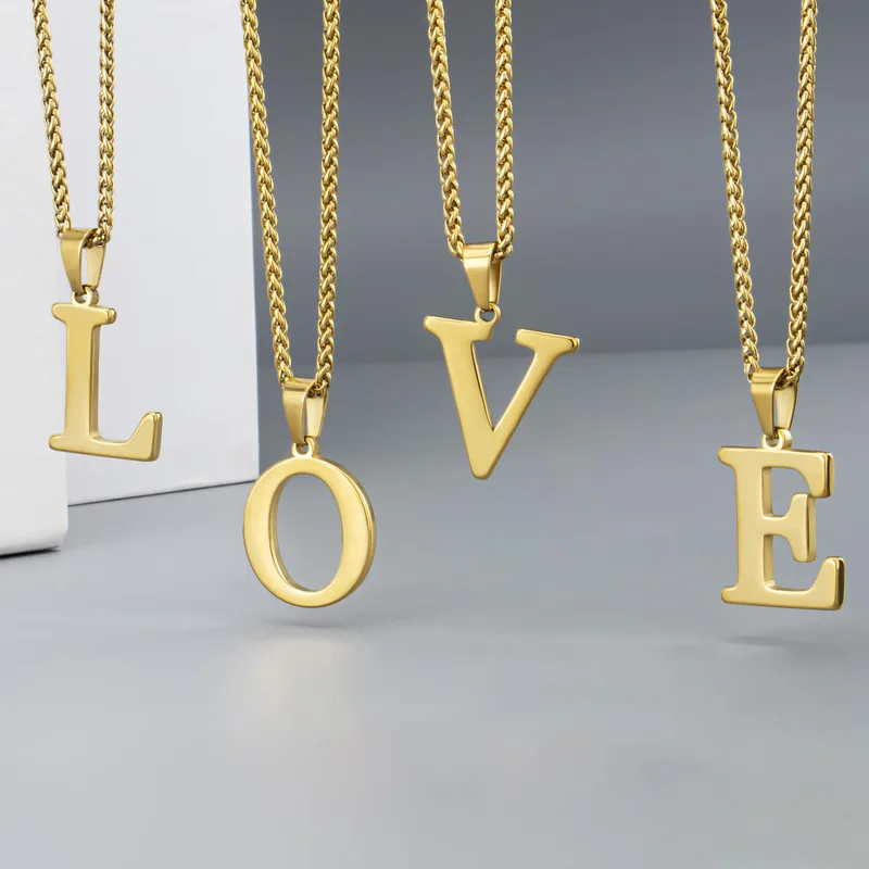 Letter Classic Style 304 Stainless Steel Pendant Necklace Lobster Trigger Clasp Closure
