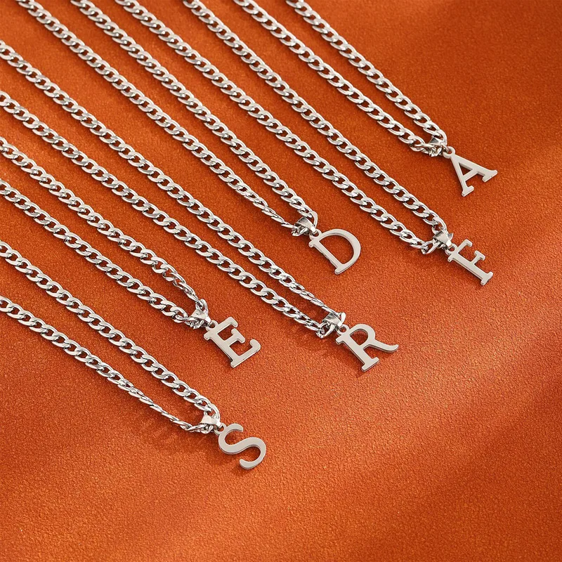 Letter Vintage Style 304 Stainless Steel Pendant Necklace Lobster Trigger Clasp Closure