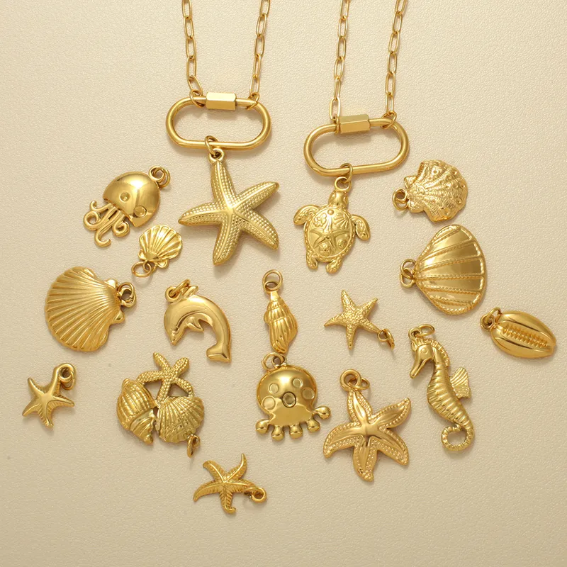 Starfish Conch Hippocampus Vintage Style Marine Style 304 Stainless Steel 18K Gold Plated Pendant Necklace Plating Lobster Trigger Clasp Closure