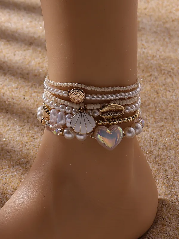 CCB Imitation Pearl Plastic Hawaiian New Style Shell Anklet