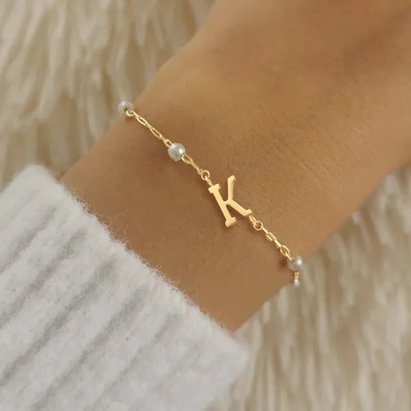 Letter Casual Simple Style Classic Style 304 Stainless Steel Artificial Pearl Copper Bracelets Wholesale