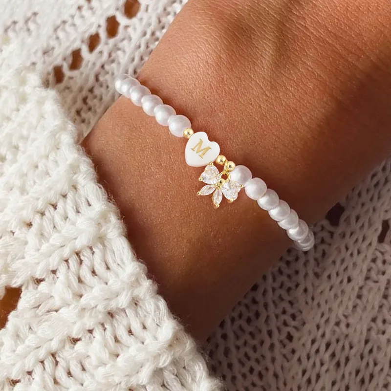 Letter Heart Shape Bow Knot Elegant Simple Style Classic Style 304 Stainless Steel Artificial Pearl Bracelets Wholesale