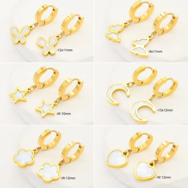 1 Par Estrella Luna Forma De Corazón Elegante Señora Estilo Clásico Acero Inoxidable 304 Chapados En Oro De 18K Pendientes De Gota