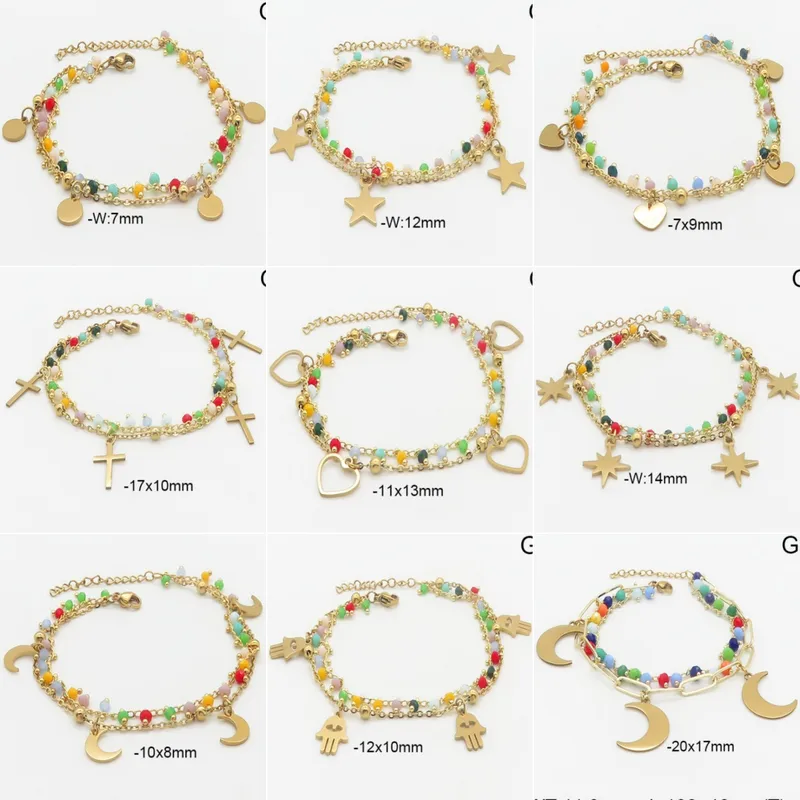 Traverser Lune Œil Décontractée Élégant Plaqué Or 18K Acier Inoxydable 304 Perlé Bracelets De Gros