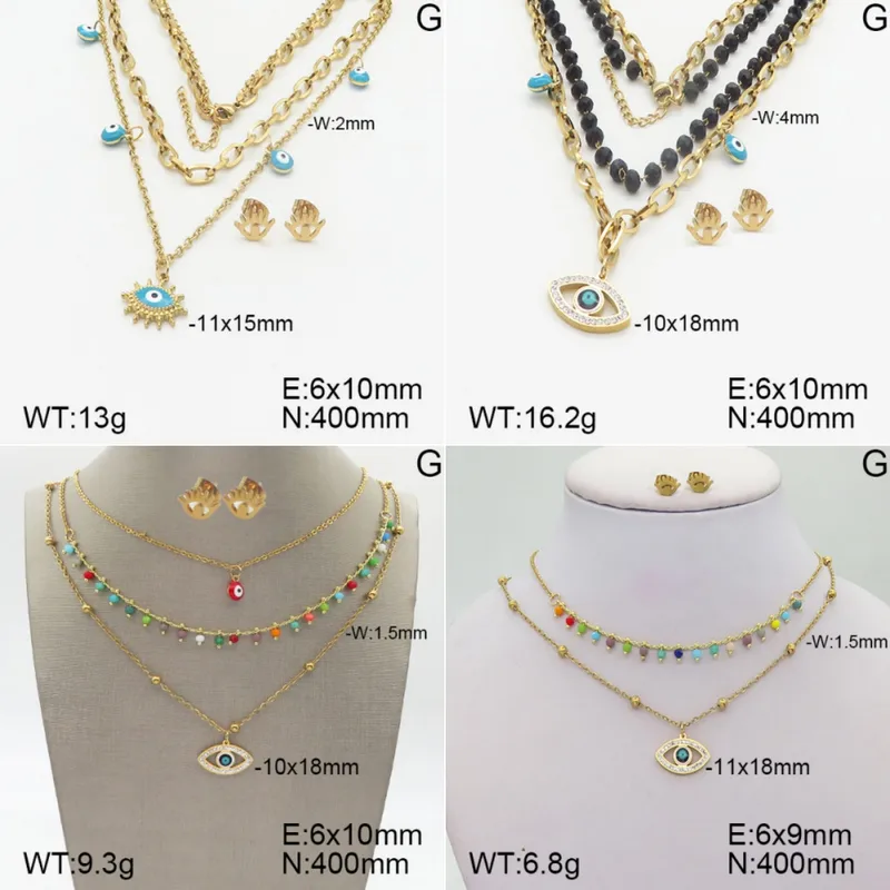 Décontractée Élégant Mignon Acier Inoxydable 304 Paume Forme De Cœur Œil Placage Zircon Plaqué Or 18K Femmes Ensemble De Bijoux