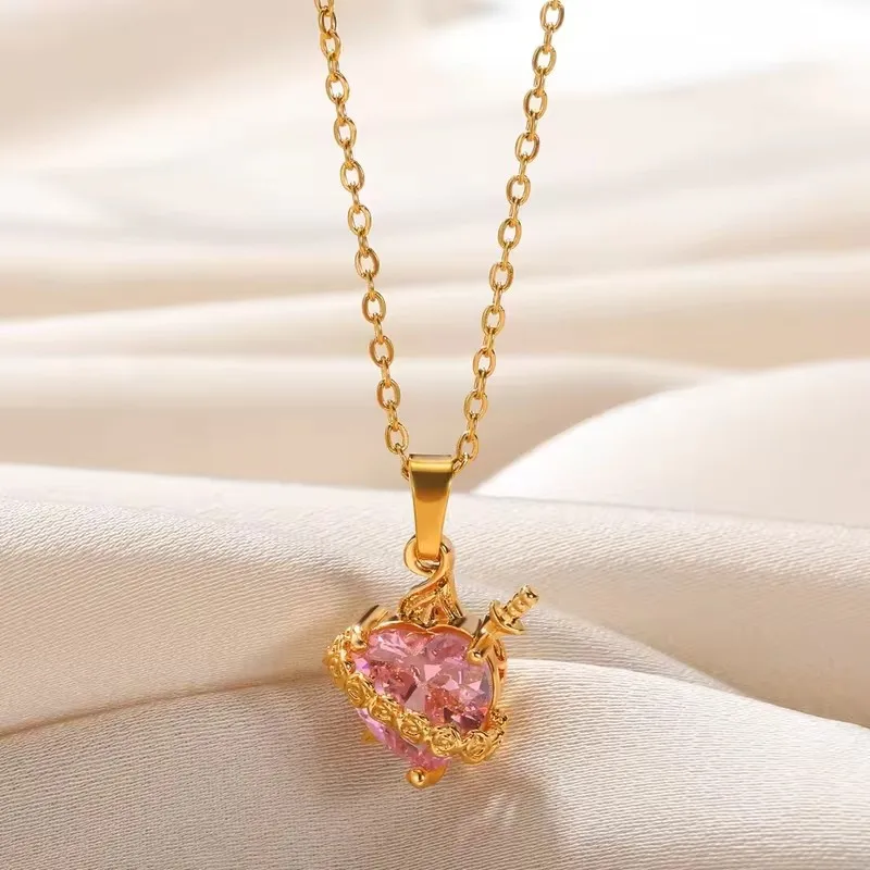 Cross Heart Shape Flower IG Style Zircon 304 Stainless Steel Alloy Pendant Necklace Wholesale