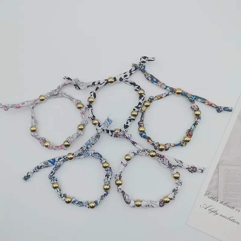 Impression Fleur Rétro Bohémien Chiffon Acier Au Titane Bracelets De Gros