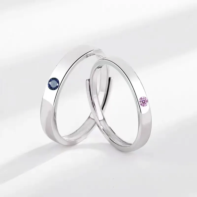 Geometric 925 Sterling Silver Zircon Open Rings