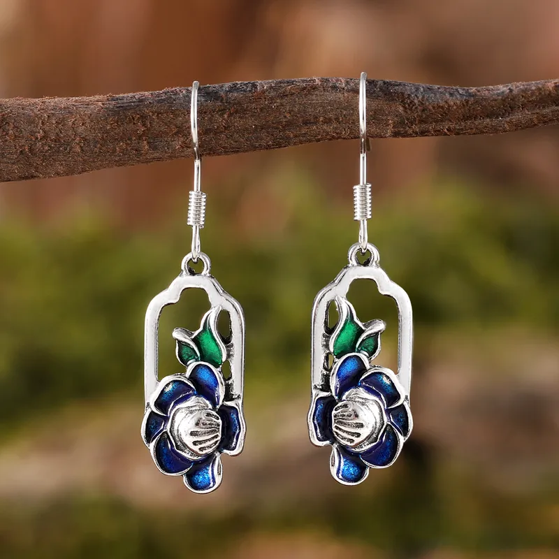 1 Paire Creux Fleur Élégant Rétro Femme Alliage Boucles D'oreilles