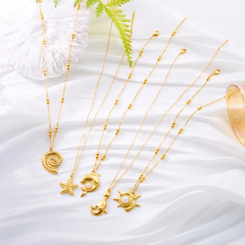Starfish Dolphin Casual Beach 304 Stainless Steel Pendant Necklace Plating Lobster Trigger Clasp Closure