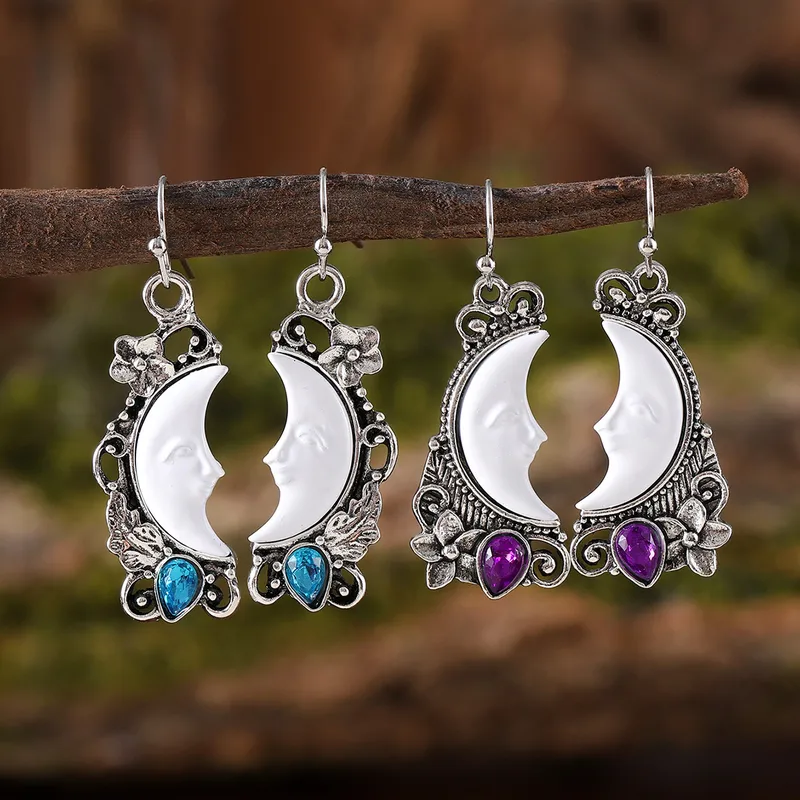 1 Paire Lune Élégant Rétro Femme Alliage Boucles D'oreilles