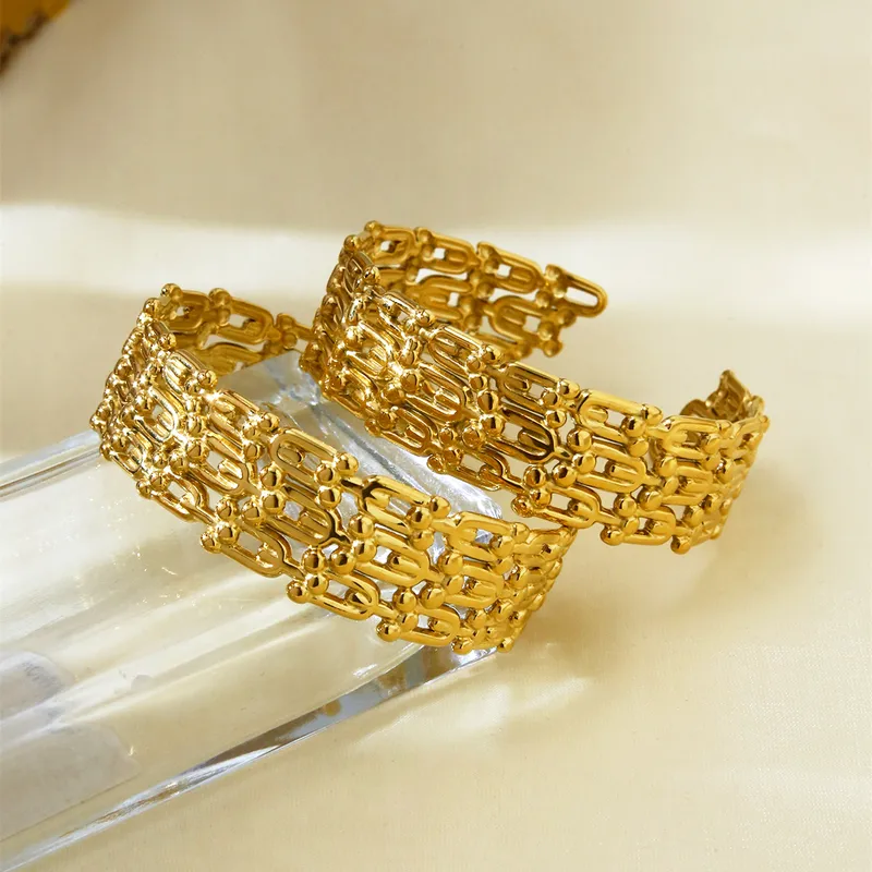 Asimétrico Elegante Hip Hop Señora Chapados En Oro De 18K Acero Inoxidable 304 Brazalete Al Mayoreo