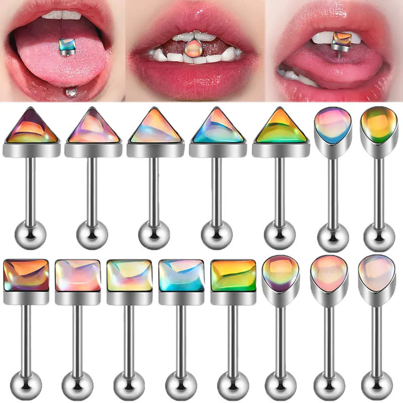 1 Piece 304 Stainless Steel Hip-Hop Cool Style Triangle Geometric Water Droplets Enamel Tongue Rings