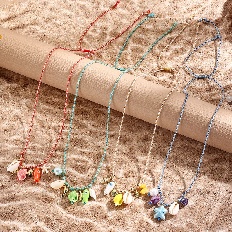 Conch Fish Marine Style Mother Pearl Shellfish Ceramics Pendant Necklace Wholesale