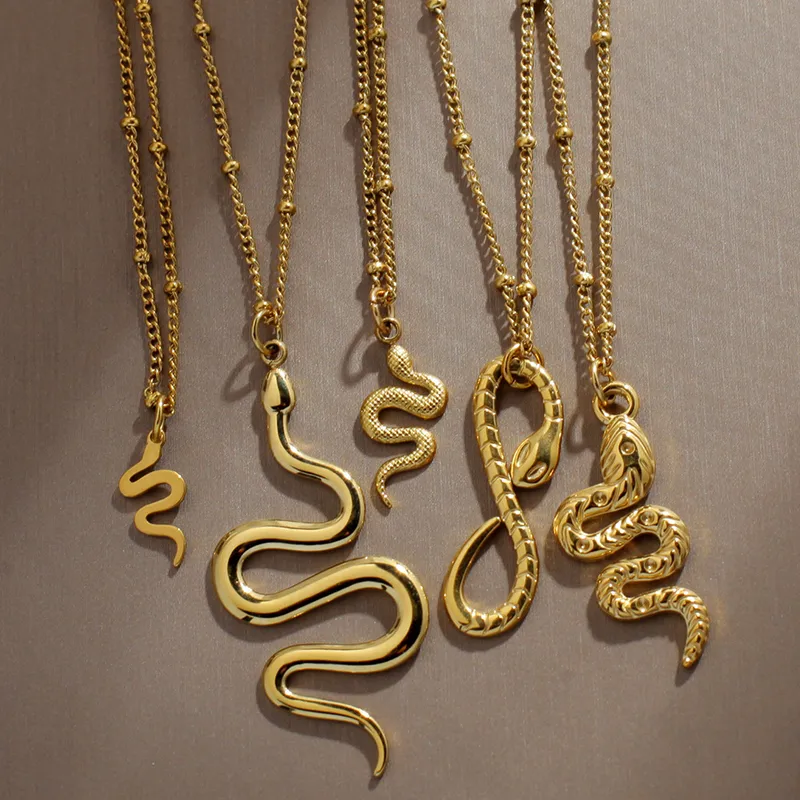Snake Retro Classic Style 304 Stainless Steel Pendant Necklace Plating Lobster Trigger Clasp Closure