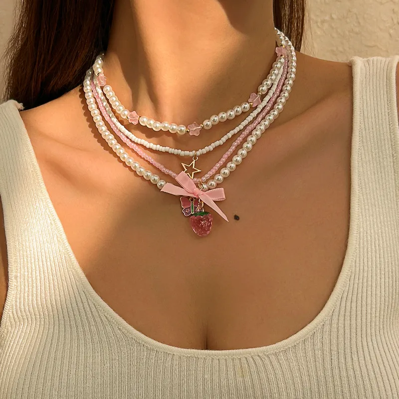 Nudo De Lazo Lindo Acrílico Perla De Imitación Aleación Collar Venta Al Por Mayor