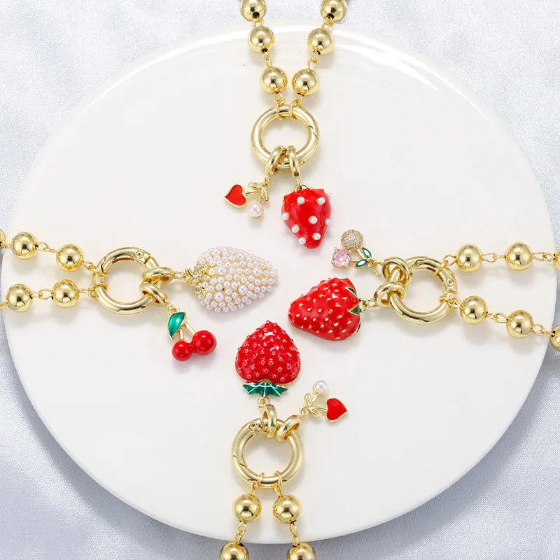 Strawberry Sweet Copper Pendant Necklace Spring Ring Trigger Clasp Closure