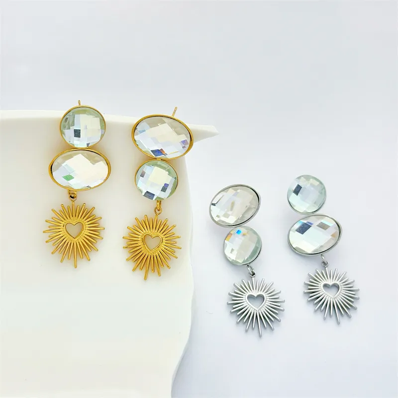 1 Pair Geometric Classic Style 304 Stainless Steel Zircon Drop Earrings