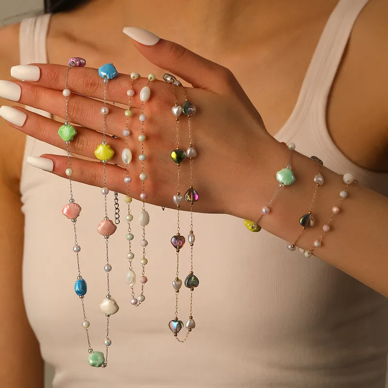 Irregular Colorful Heart Shape Vintage Style Classic Style Streetwear 304 Stainless Steel 18K Gold Plated Necklace Beaded Lobster Trigger Clasp Closure